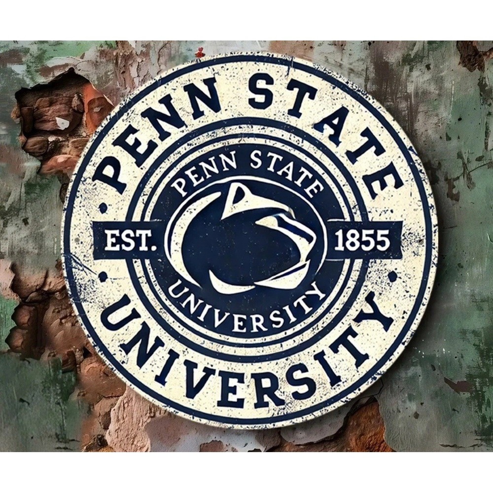 New Penn State Nittany Lions Sign Aluminum Round Tin Metal 8x8 NCAA Round